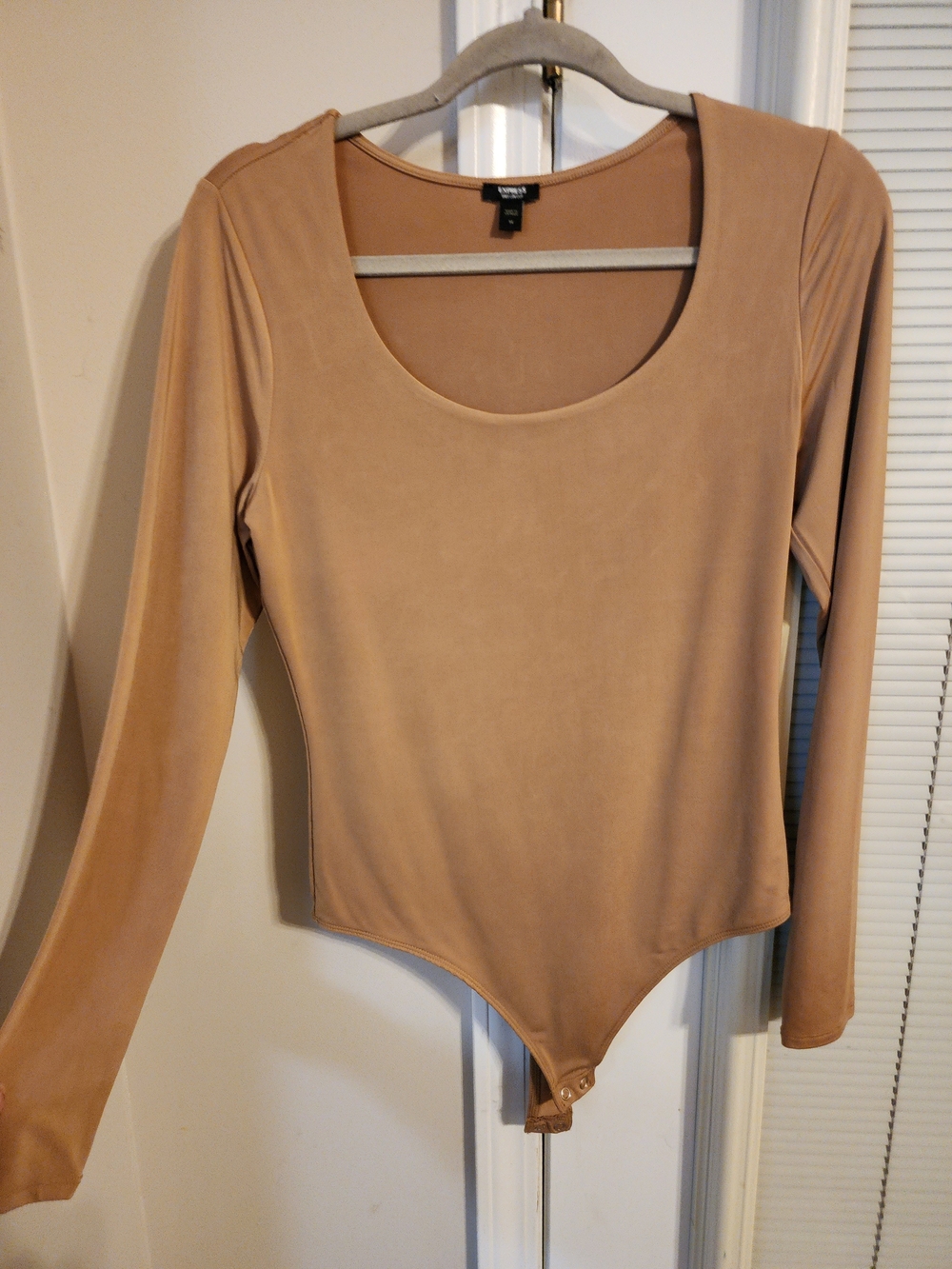 Express Long Sleeve Scoop-Neck Bodysuit in Camel